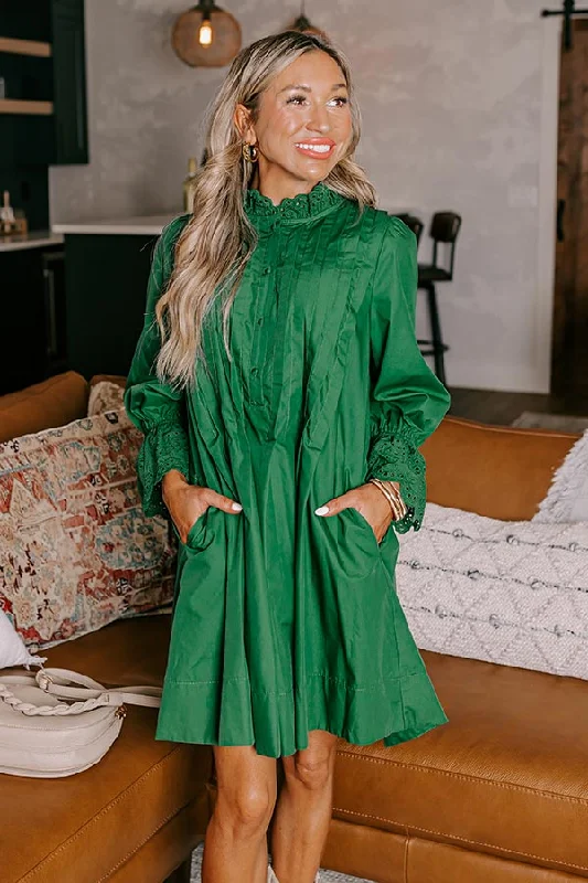 Limited Edition, Limited Price!Caramel Kisses Pleated Mini Dress in Hunter Green