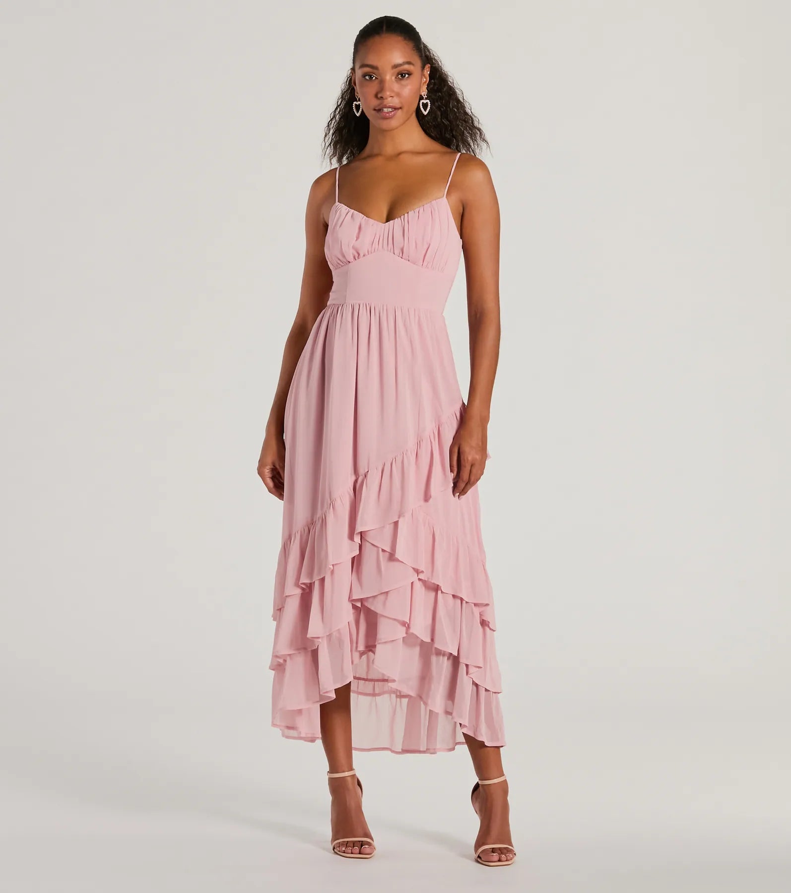 Get Ready to Save!Cause For Celebration V-Neck Ruffle Chiffon Midi Dress