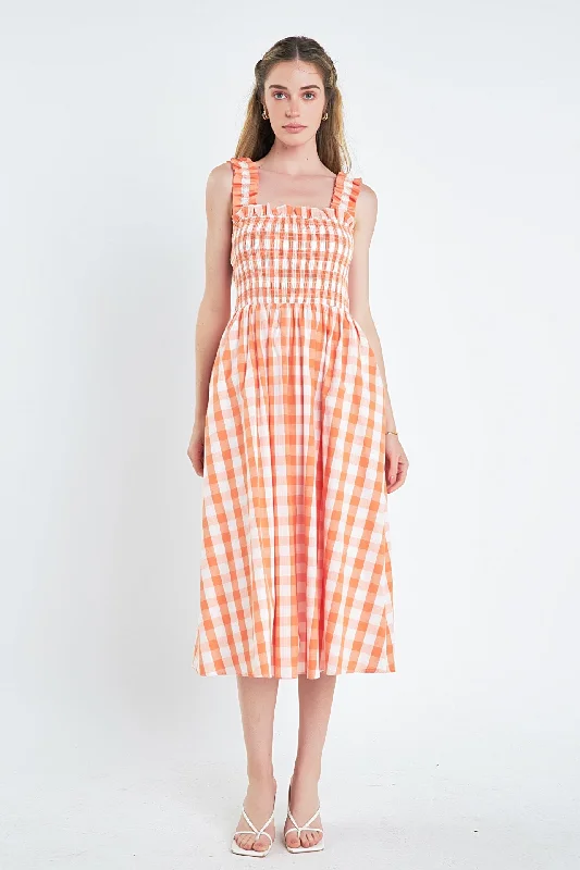 Exclusive Deals Just for You!Check Print Smocked Dress