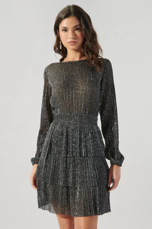 Limited-Time Price Drop!Cheryl Silver Stripe Layered Dress
