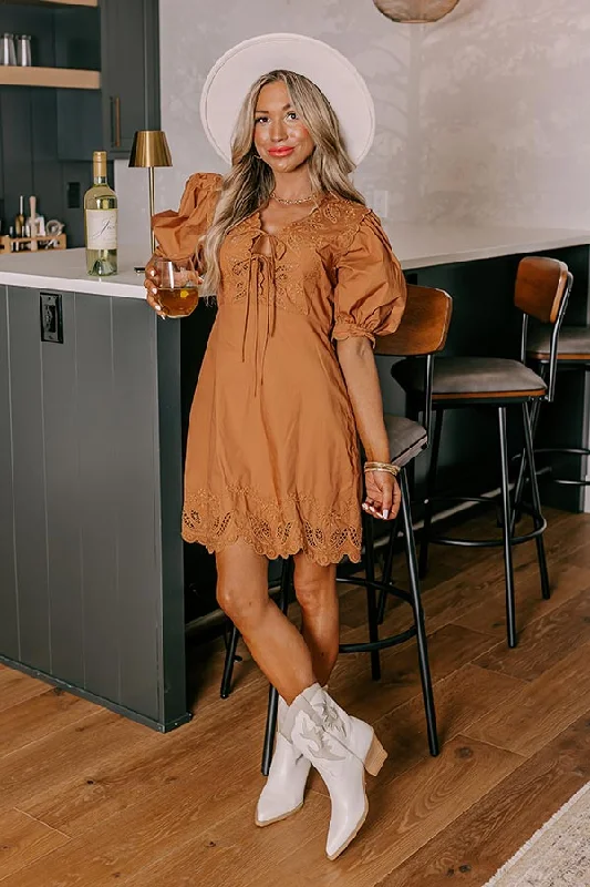 Flash Deals – Act Quickly!Chic Feeling Embroidered Mini Dress in Camel