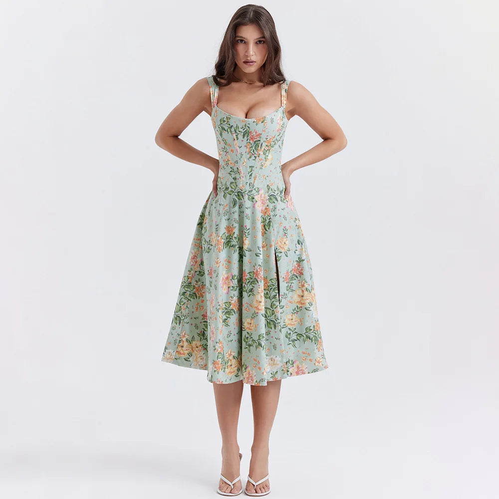 Get the Best for Less!Cottagecore Floral Corset Midi Dress
