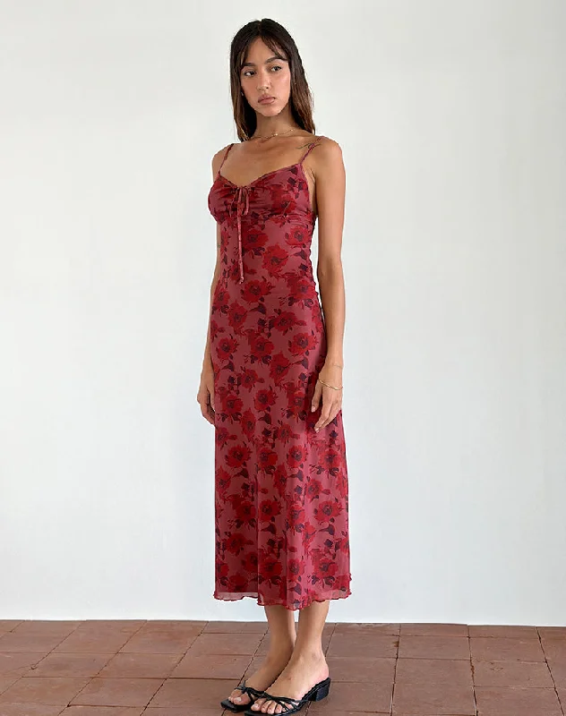 The Sale You’ve Been Waiting For!Coya Midi Dress in Fairy Floral Burgundy Flock