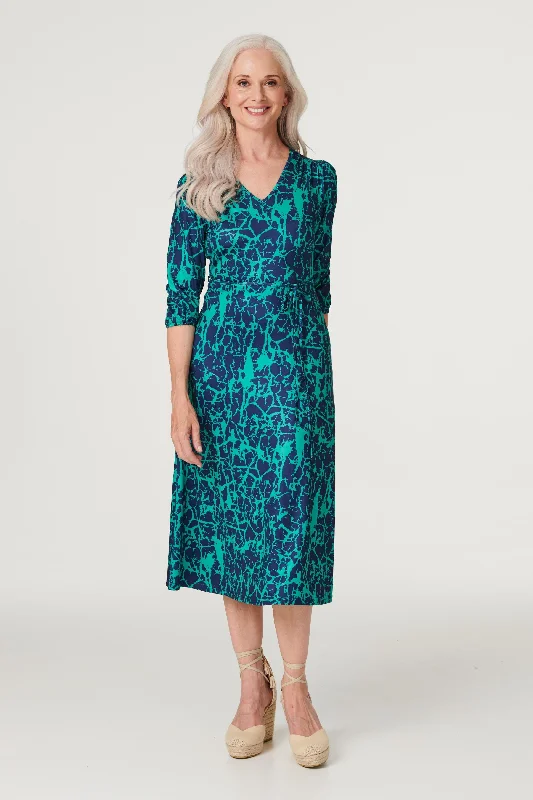 Massive Price Cuts!Printed 3/4 Sleeve Column Dress