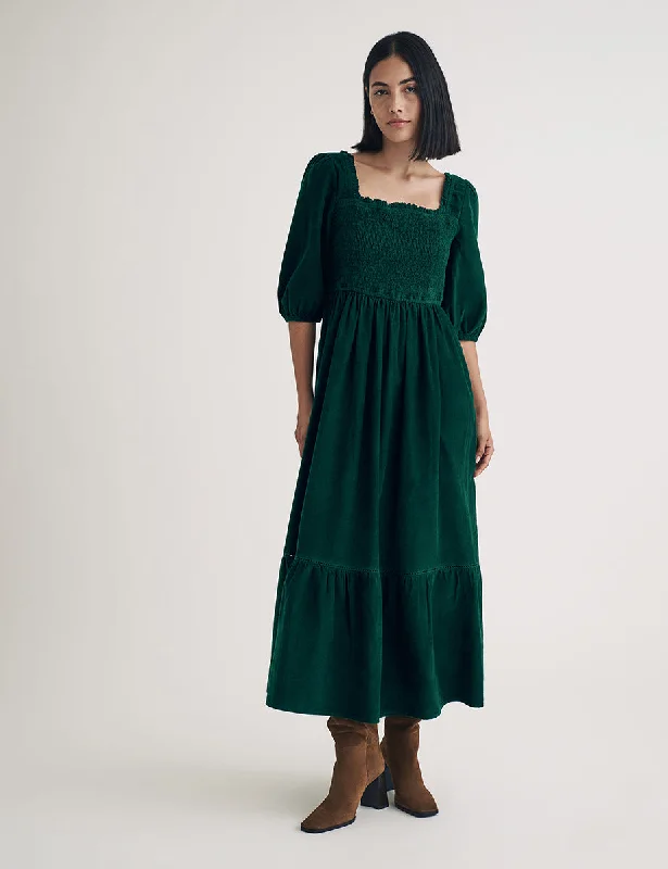 Grab Yours Before It’s Too Late!Dark Green Cord Elsa Midi Dress