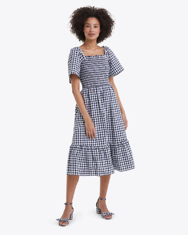 Your Best Deals Are Here!Deana Smocked Dress in Navy Gingham
