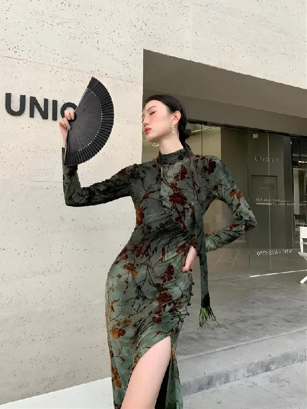 Savings You Can’t Ignore!Fairycore Floral Slit Qipao Mini Dress