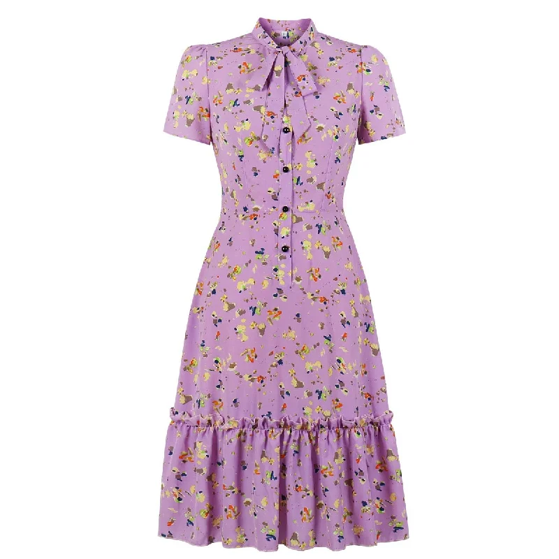 Every Deal is a Steal!BerriesJam - Floral Print Bow Tie Neck Button Front Party Dress