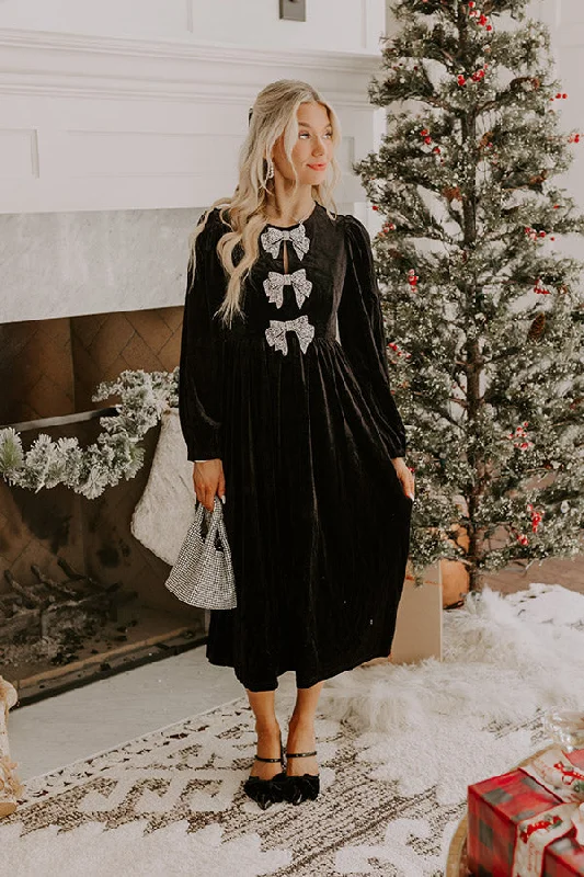 Lowest Prices Guaranteed!For The Love Of Bows Velvet Midi in Black
