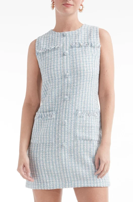 Time to Snag a Bargain!Fortunata Tweed Pocket Shift Mini Dress in Blue - FINAL SALE