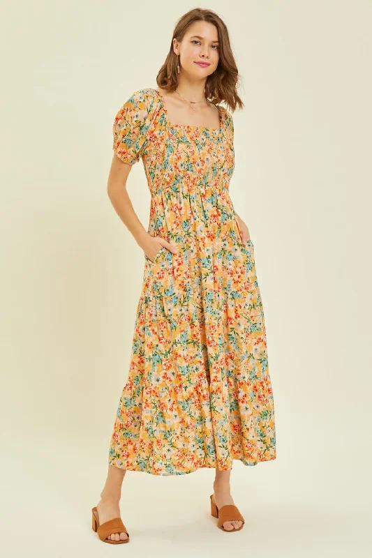 Limited Deals, Unlimited Savings!Full Size Floral Smocked Tiered Midi Dress