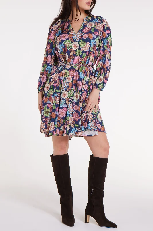Seasonal Sale – Shop Now!Gayle Belted Collard Mini Dress in Navy Floral