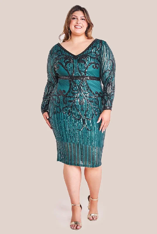 Shop Today, Save Tomorrow!Goddiva Plus Sequin Mesh V Neck Midi Dress - Emerald
