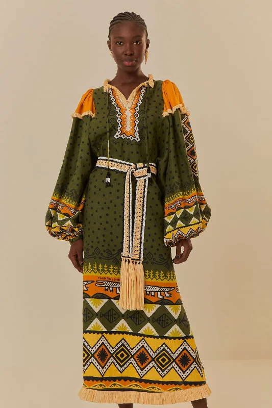 Shop Smart, Save Big!Green Creation Long Sleeve Midi Dress
