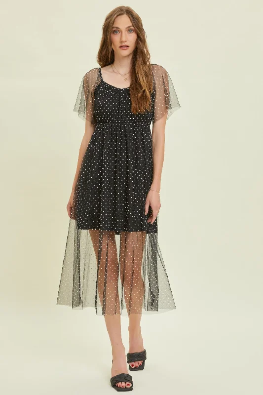 Snag the Best Prices Now!Heart Mesh Flare Sleeve Midi Dress