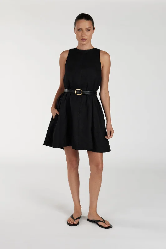 Don’t Wait – Shop Today!ISABELLE BLACK  MINI LINEN DRESS
