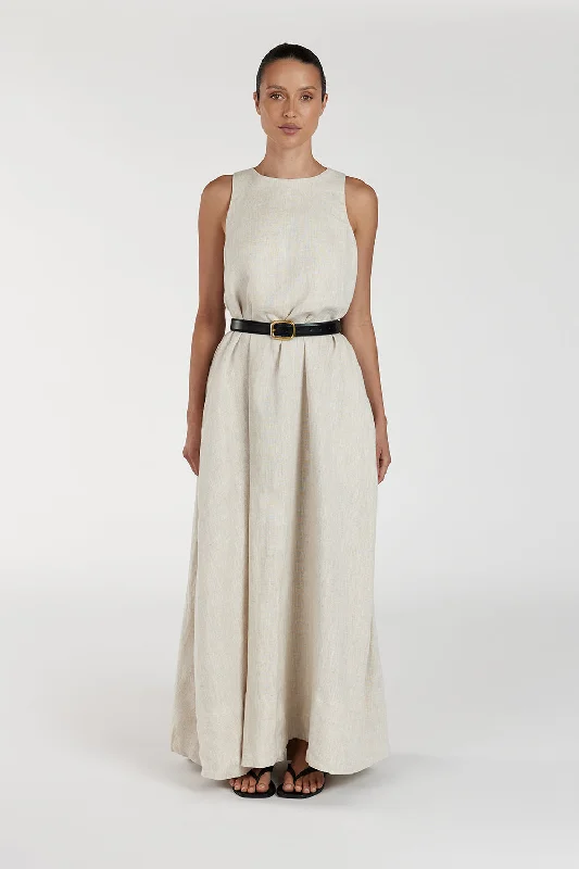 Save Like Never Before!ISABELLE NATURAL LINEN MIDI DRESS
