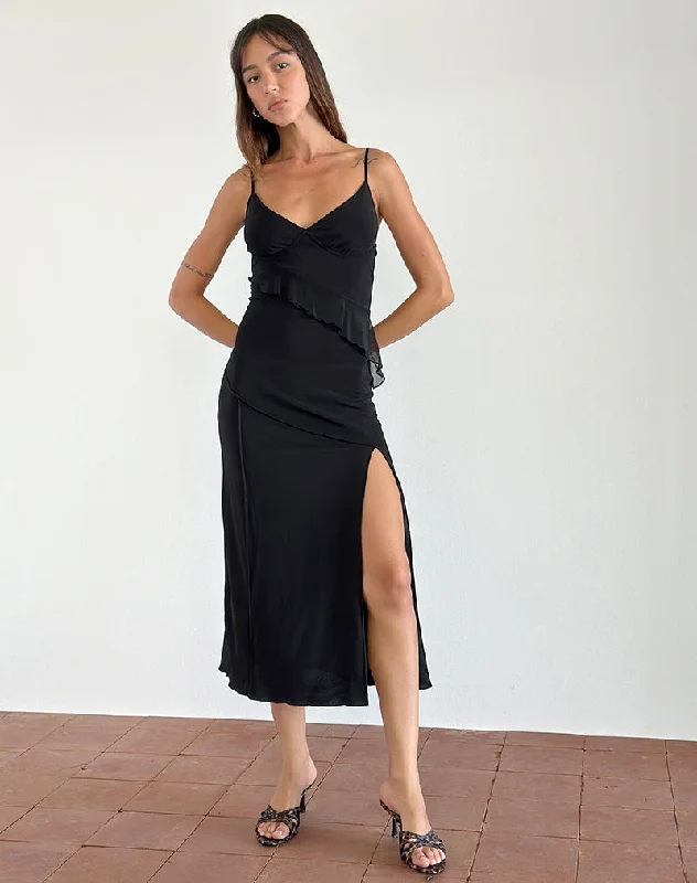 Price Drops You’ll Love!Jacy Ruffle Midi Dress in Mesh Black