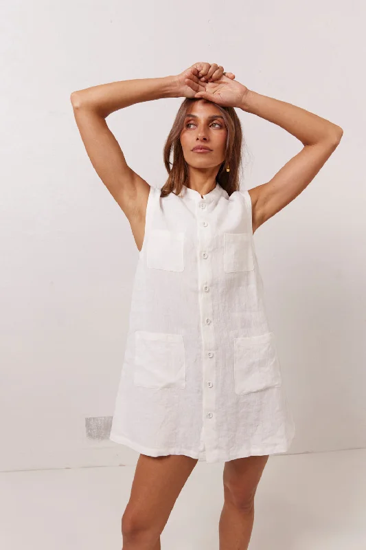 Massive Price Cuts!Jean Linen Mini Dress White