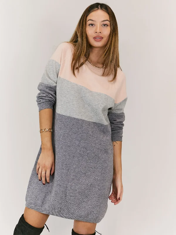 Time to Save Big!Jolie Pink Colour Block Long Sleeve Knitted Jumper Dress