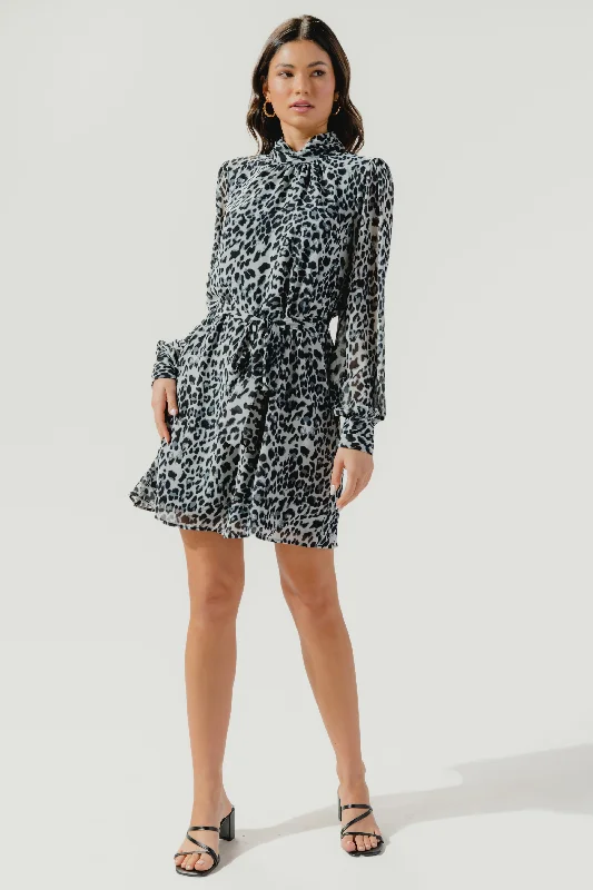 Stock Up and Save!Katherine Leopard Mock Neck Belted Shift Dress