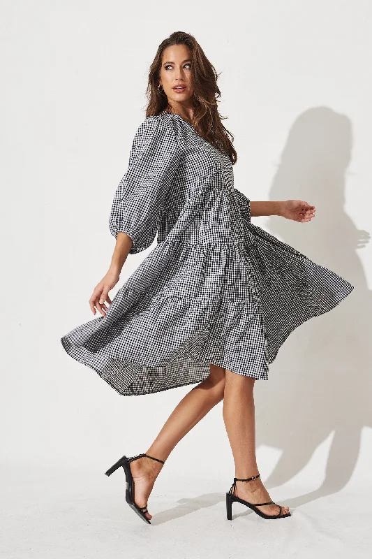Best Deals Just for You!Kehlana Tiered Smock Dress in Black and White Gingham