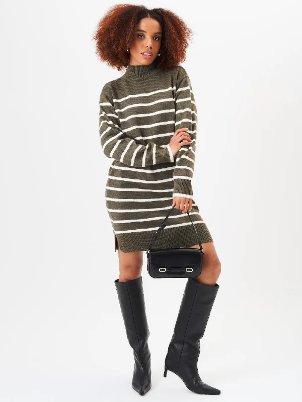 Shop Smart, Save Big!Khaki High Neck Stripe Oversized Tunic Dress