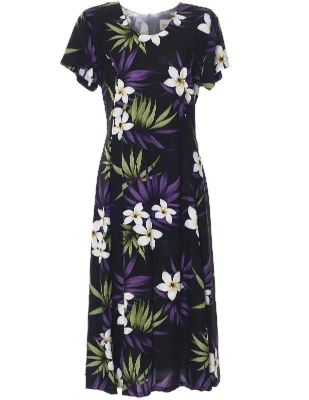 Savings You Can’t Ignore!Knee Length Muumuu Dress with Sleeves Plumeria Rain