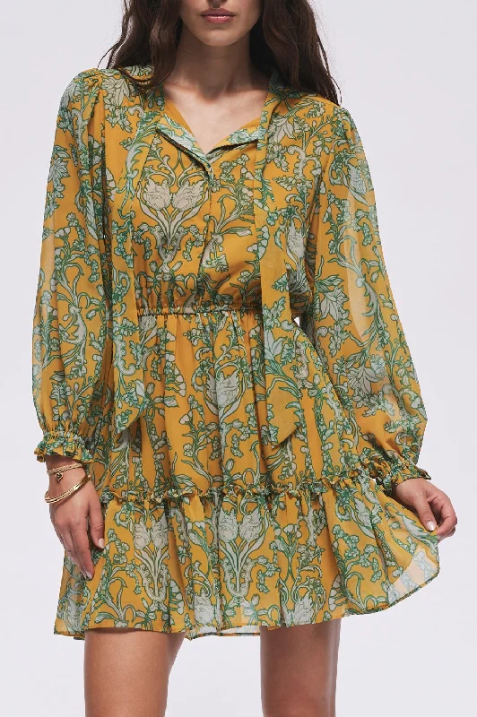 Get Ready to Save!Lee Collar Neck Mini Dress in Saffron Chiffon - FINAL SALE