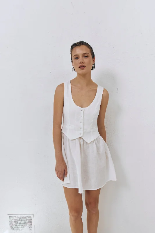 Score Huge Discounts Today!Ma Cherie Linen Mini Dress White