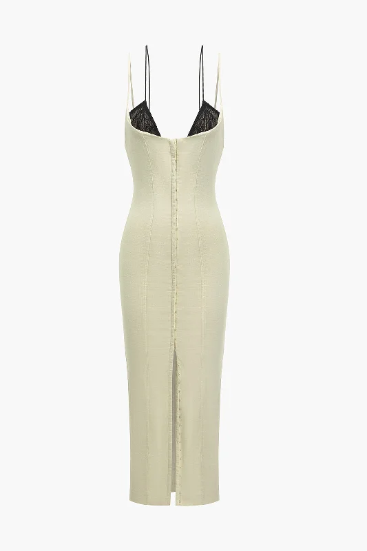 Your Chance to Save is Now!Button Patchwork Slip Midi Dress