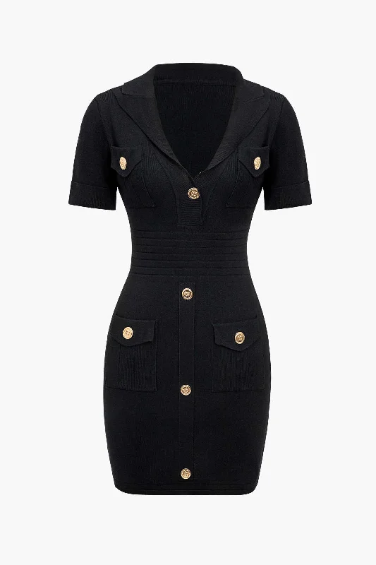Seasonal Sale – Shop Now!Button Pocket V-Neck Midi Dress