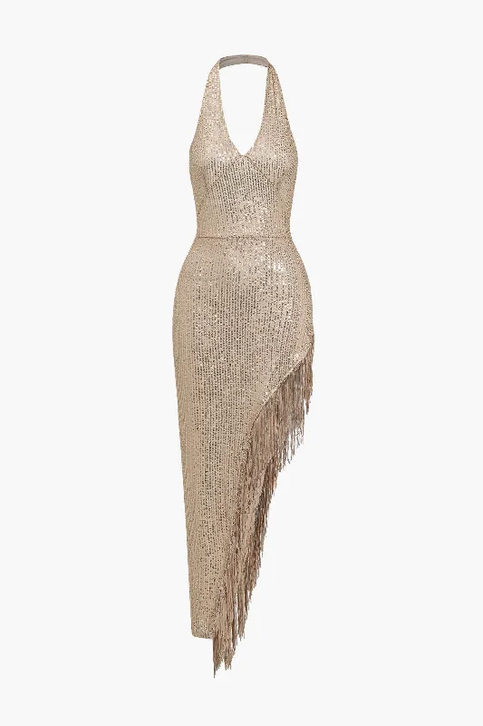 Hot Deals You Can’t Resist!Backless Fringe Sequin Midi Dress