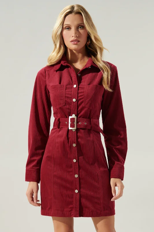 Your Exclusive Offer Awaits!Merlot Corduroy Shirt Dress