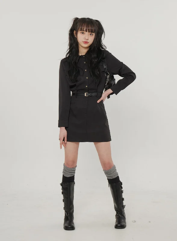 Your Shopping Wish, Our Discount Command!Mini Shirt Dress With Belt BF307