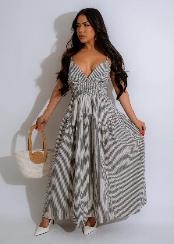 Shop Today, Save Tomorrow!Nautical Breeze Stripes Midi Dress Grey
