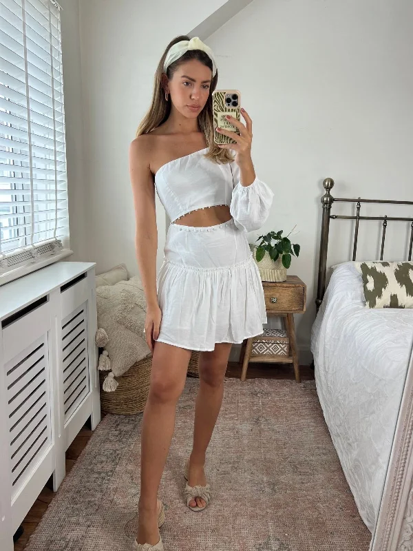 More Discounts, More Joy!Nia One Shoulder Mini Dress / White