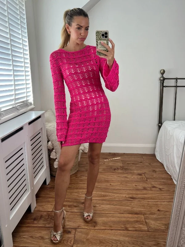 Act Fast – Limited Time Savings!Ocean Long Sleeve Lace Back Mini dress / Pink