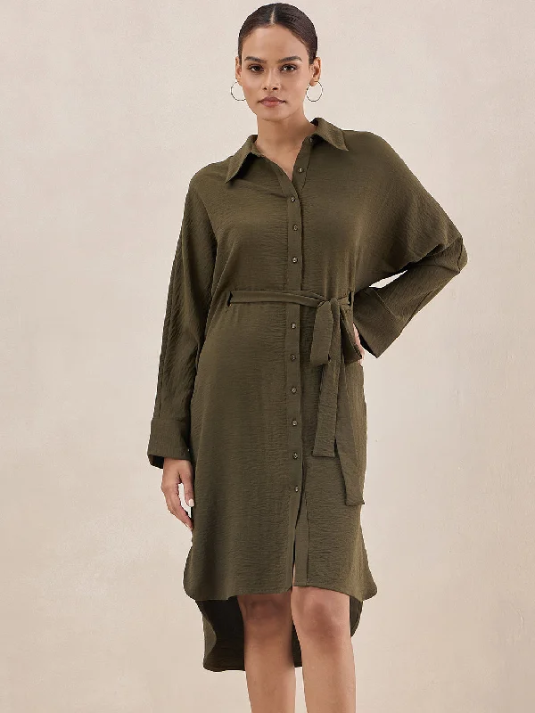 Today Only – Don’t Miss It!Olive Button Down Shirt Midi Dress