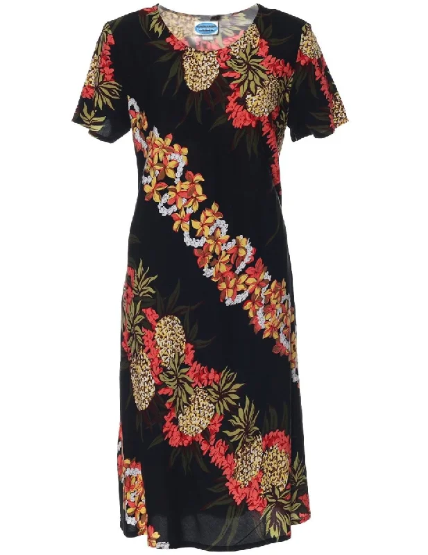 Find the Best Deals Here!Pineapple Panel Short Rayon Dress with Sleeves