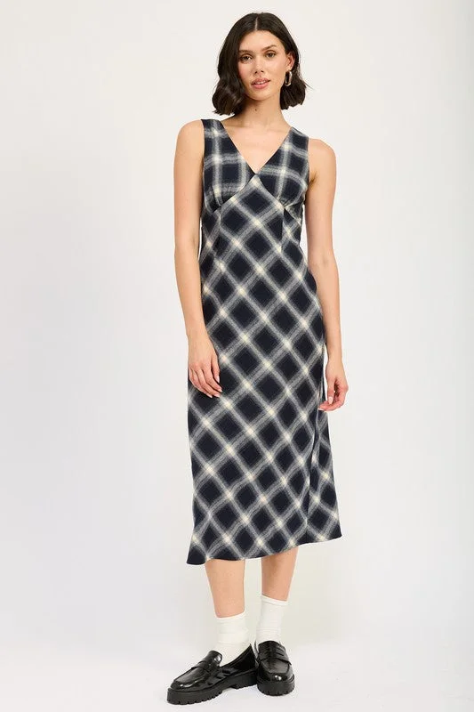 Shop Before It’s Gone!Hot Girl Oxford Nights Plaid Midi Dress In Navy