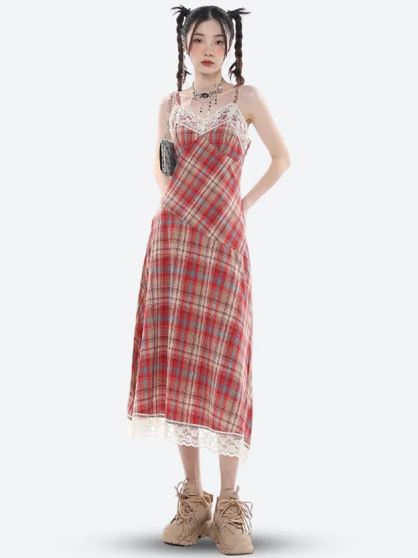Shop Smart, Save Big!Plaid Lace Midi Dress