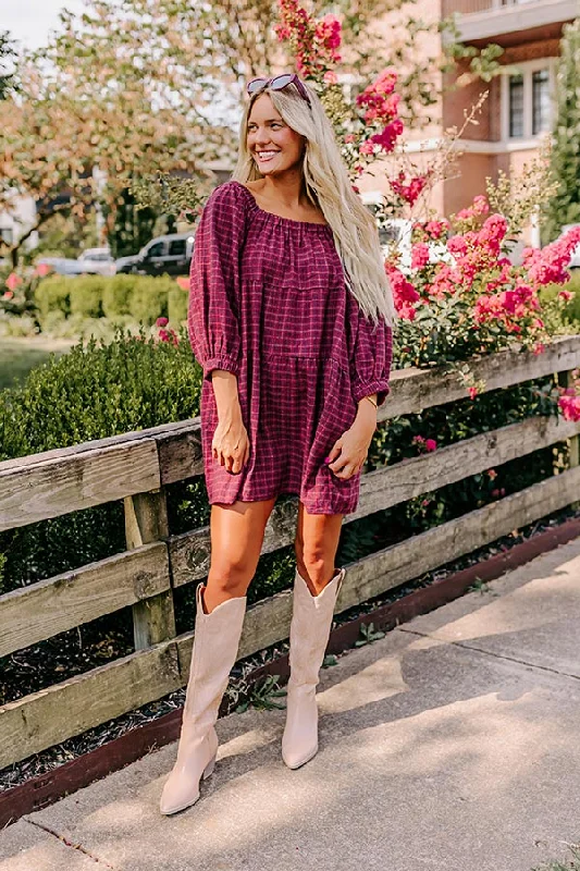 Special Offer – Act Fast!Pumpkin Spice Cutie Plaid Mini Dress in Wine