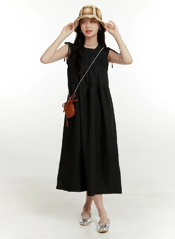 Hottest Discounts of the Year!Ribboned Shirred Maxi Dress OU419
