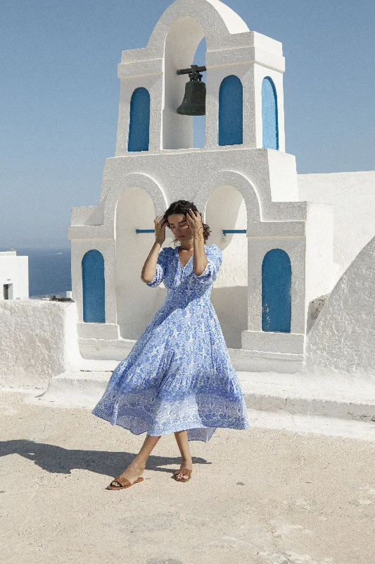 Flash Deals – Act Quickly!Santorini Blue Long Sleeve Midi Dress