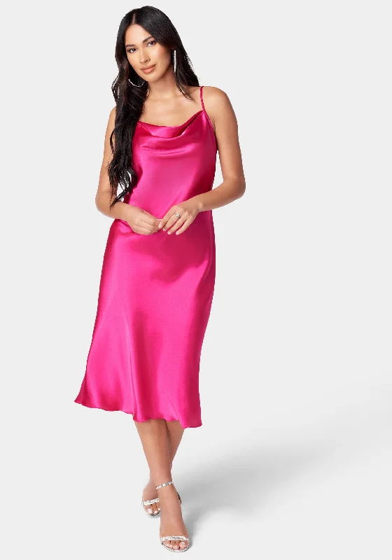 Get the Best for Less!Satin Cowl Neck Slip Midi Dress