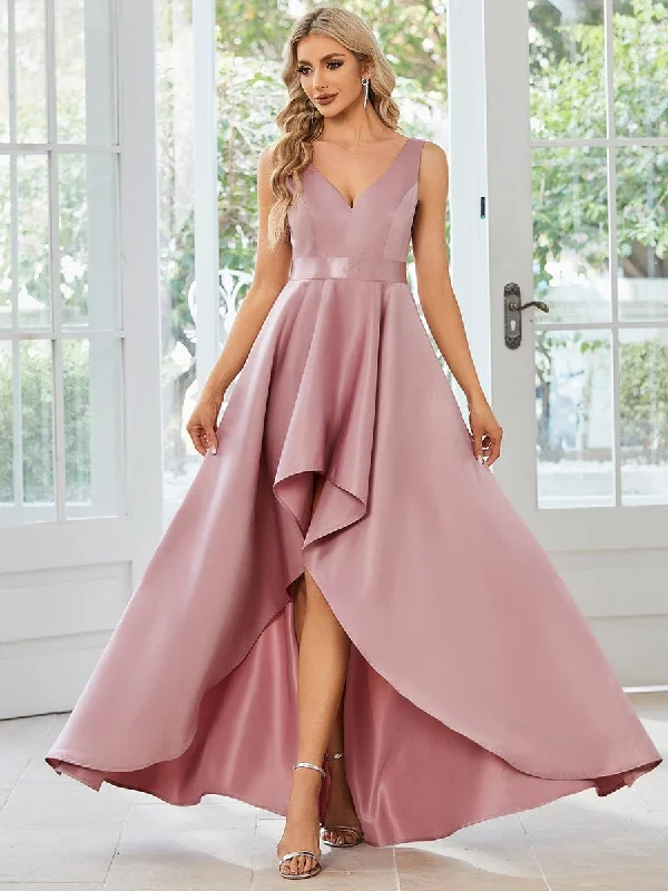 Hot Deals You Can’t Resist!Simple Satin High-Low Sleeveless Prom Dress