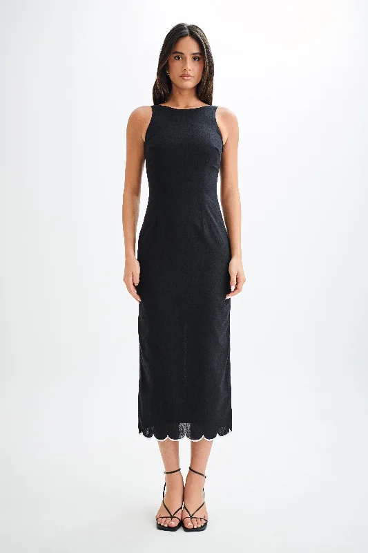 Buy More, Save More!Sofiane Scalloped Linen Midi Dress - Black