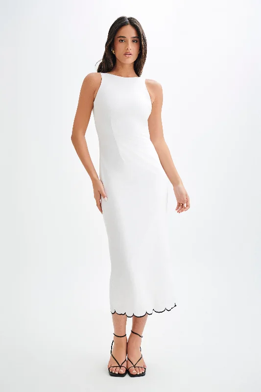 Flash Sale – Act Fast!Sofiane Scalloped Linen Midi Dress - Ivory