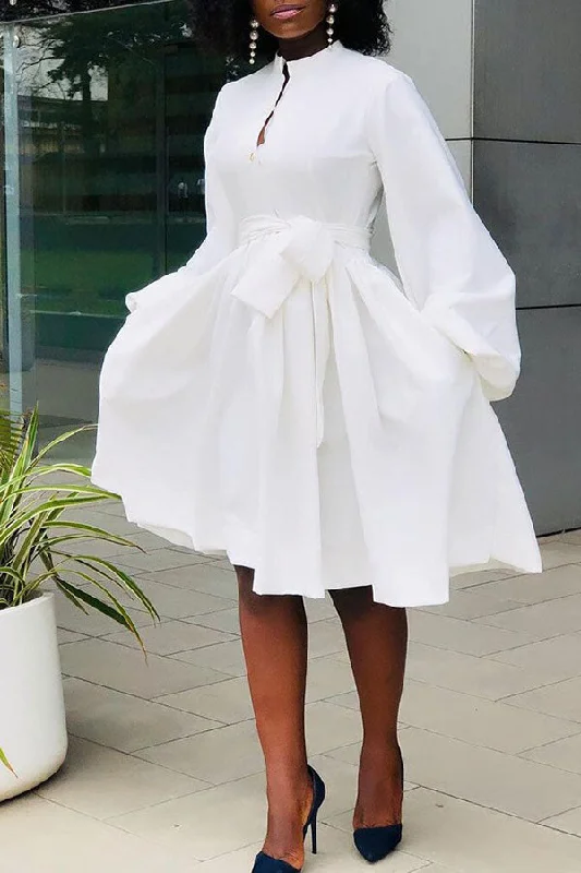 Incredible Savings Inside!Solid Color Pretty Lace-Up Midi Dress